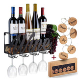 Wall Mounted Wine Rack Bottle Glass Holder Cork Storage with 6 Cork Wine Charms