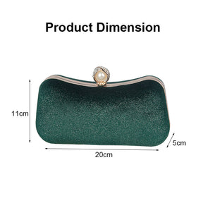 Velvet Evening Bags for Women With Flower Rhinestone Pearl for Party Wedding-Green