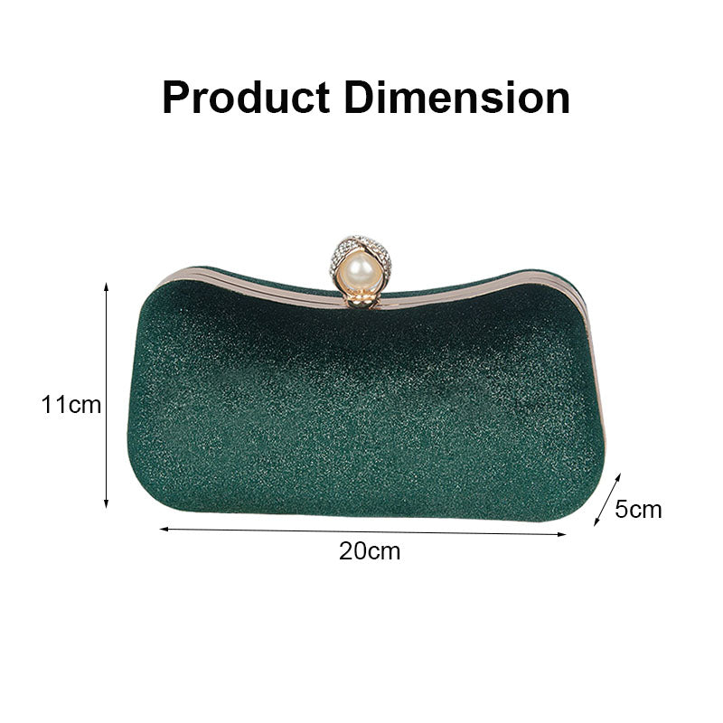 Velvet Evening Bags for Women With Flower Rhinestone Pearl for Party Wedding-Green