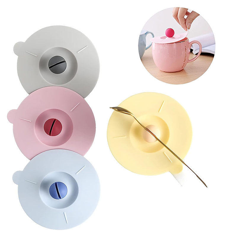 4Pcs Food Grade Silicone Cup Lid Can Put a Spoon Creative Drink Cover