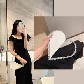 Womens Evening HandBag Heart Shape Rhinestone Clutch Purse-White