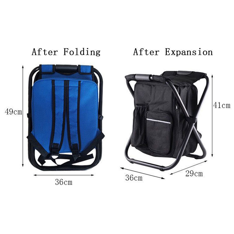 Backpack Cooler Chair Folding Camping Stool for Travel Fishing-Blue