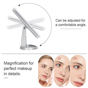 Home & LivingTri-Fold Lighted Vanity Mirror with 22 LED Lights 3X/2X/1X Magnification Make Up Mirror-Silver