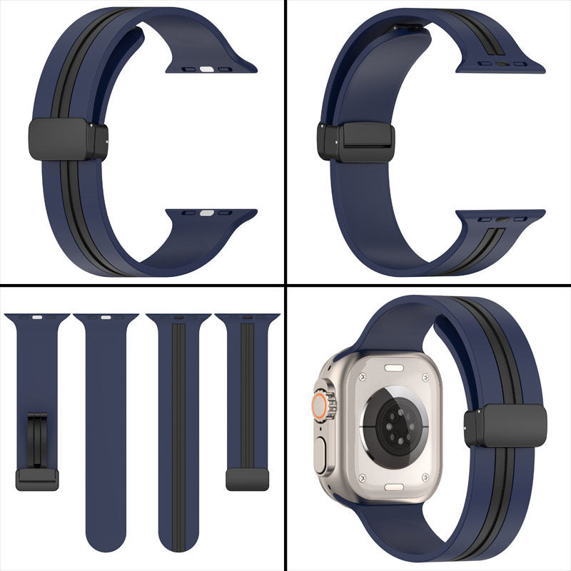 Silicone Bicolor Band with Magnetic Folding Buckle for Apple Watch-11