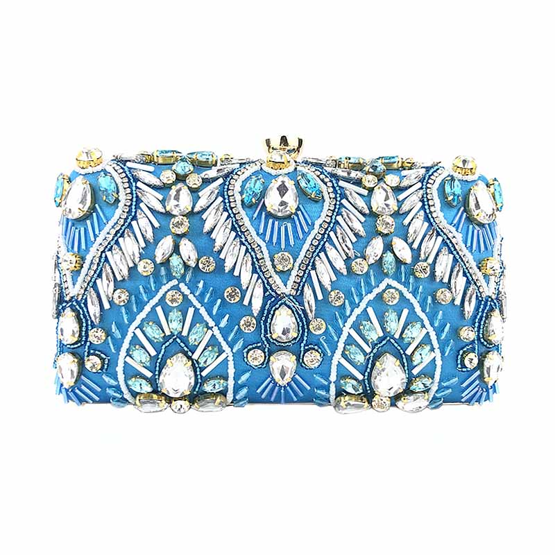 Vintage Beaded Clutch Evening Bags Flapper Handbag Clutch for Women-Blue