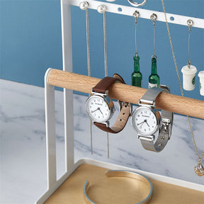 Jewelry Stand Holder 4-Tier Necklace Hanging Wooden Ring Organizer Earring Tray White