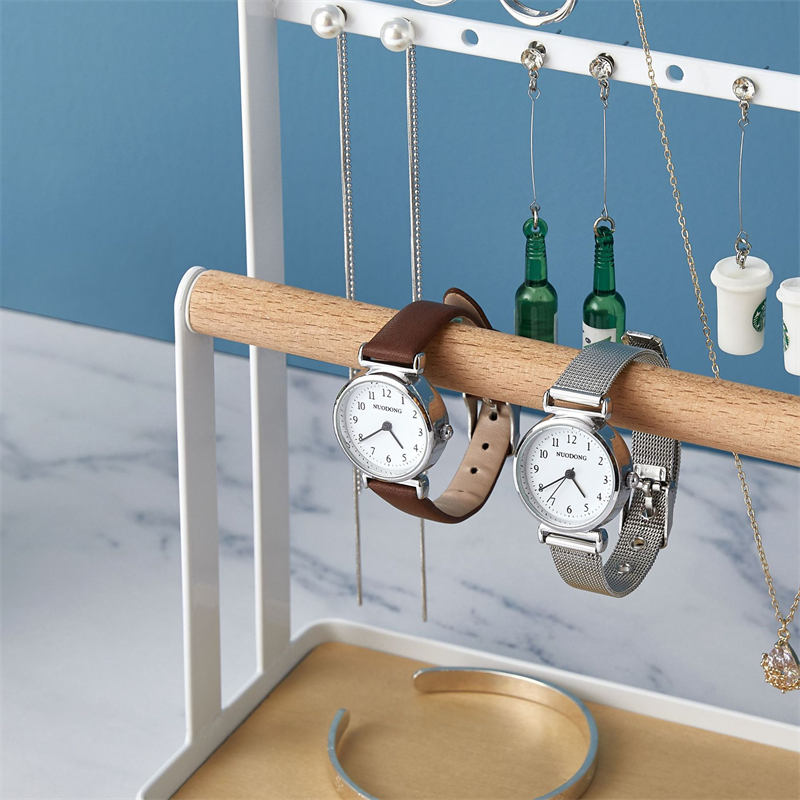 Jewelry Stand Holder 4-Tier Necklace Hanging Wooden Ring Organizer Earring Tray White