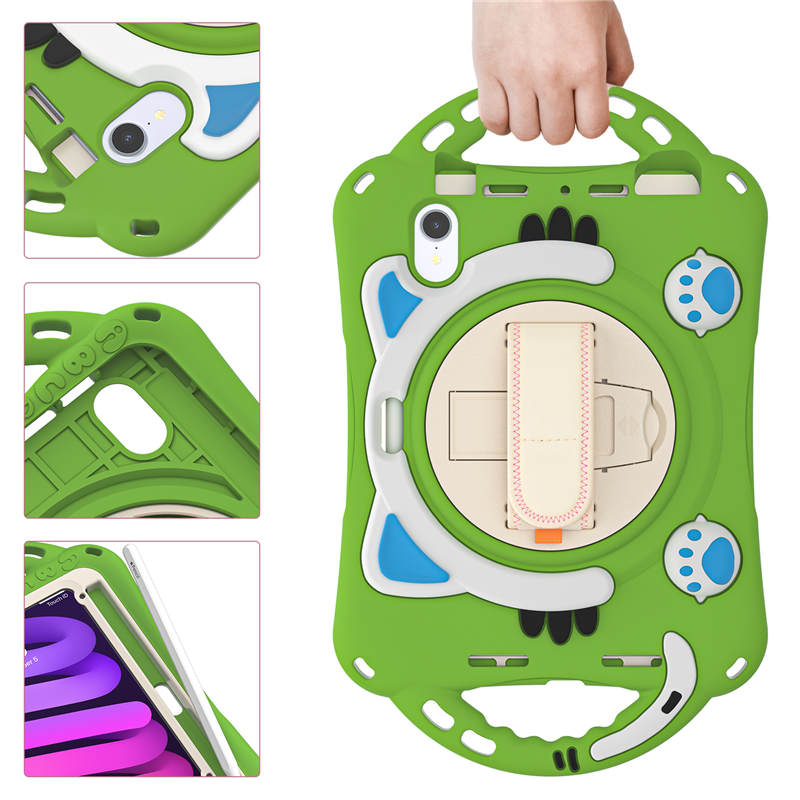 CatA iPad Silicone Case For iPad Mini 6 Built-in Handle Stand With a Strap-Green