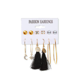 6 Pairs Fashion Earrings Set with Tassel Dangle Hoop Earrings Colorful Statement Earrings Studs-(Style 3)