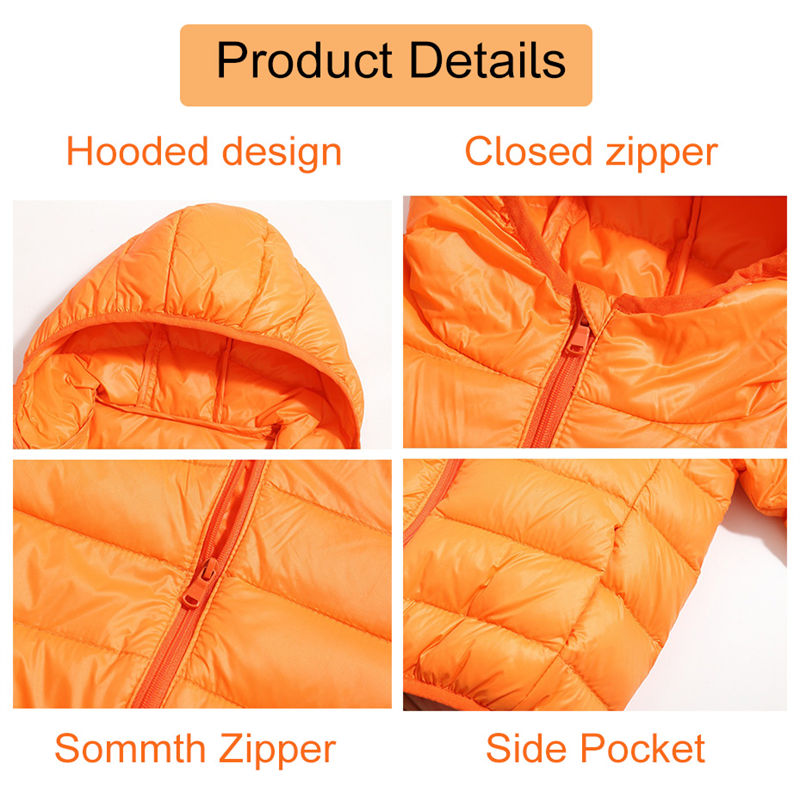 Baby Boys Girls Hooded Winter Lightweight Down Jacket Packable Down Coat-Orange