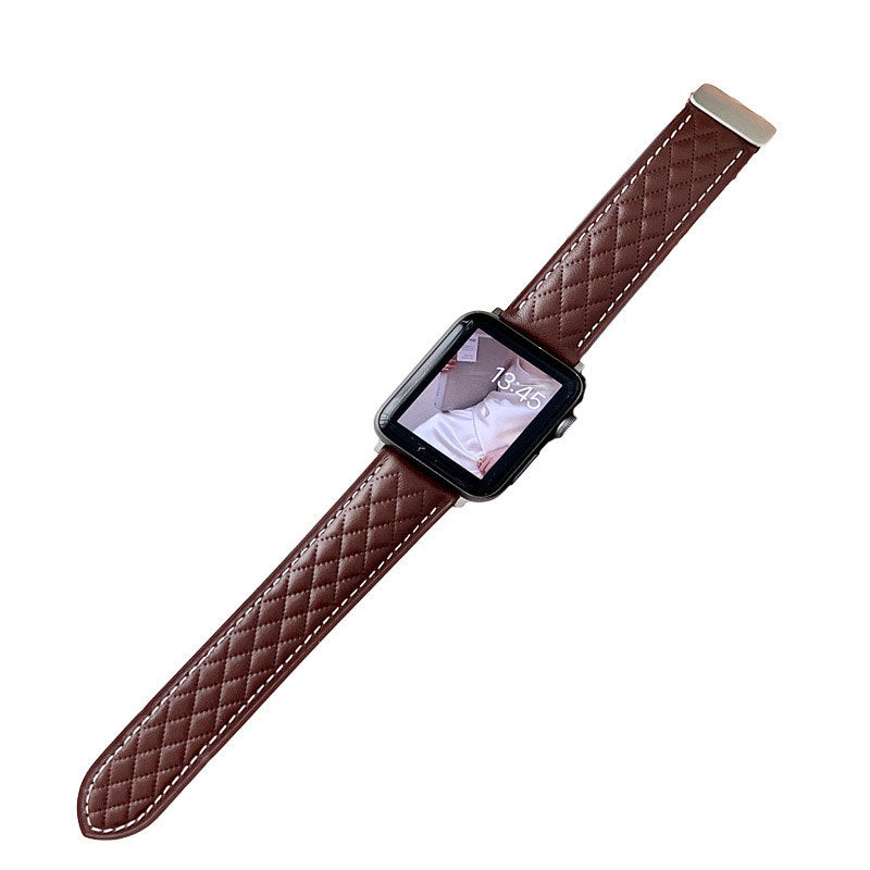 Vintage Leather Band Rhombus Pattern Magnetic Clasp for Apple Watch-Coffee