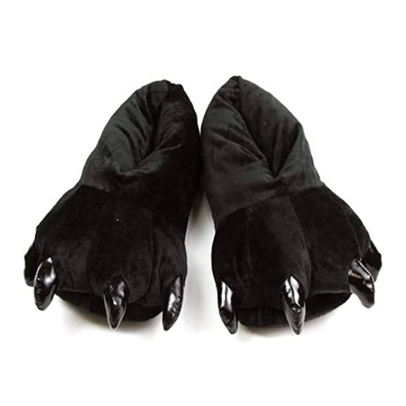 Unisex Soft Plush Home Slippers Animal Paw Claw Shoes-Black