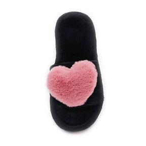 Womens Fuzzy Slippers Open Toe Cozy Memory Foam Sandals-Love Rose