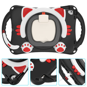 CatB Silicone Case For iPad Pro 9.7 inch Air1/2 Shockproof Shoulder Strap Handle Stand-Black Red