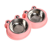 Double Dog Cat Bowls Cute Modeling No-Slip Stainless Steel Pet Bowls-Pink