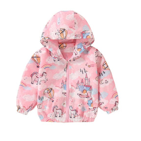Girls Rain Jackets Lightweight Hooded Cotton Raincoats Windbreakers for Kids-Pink1