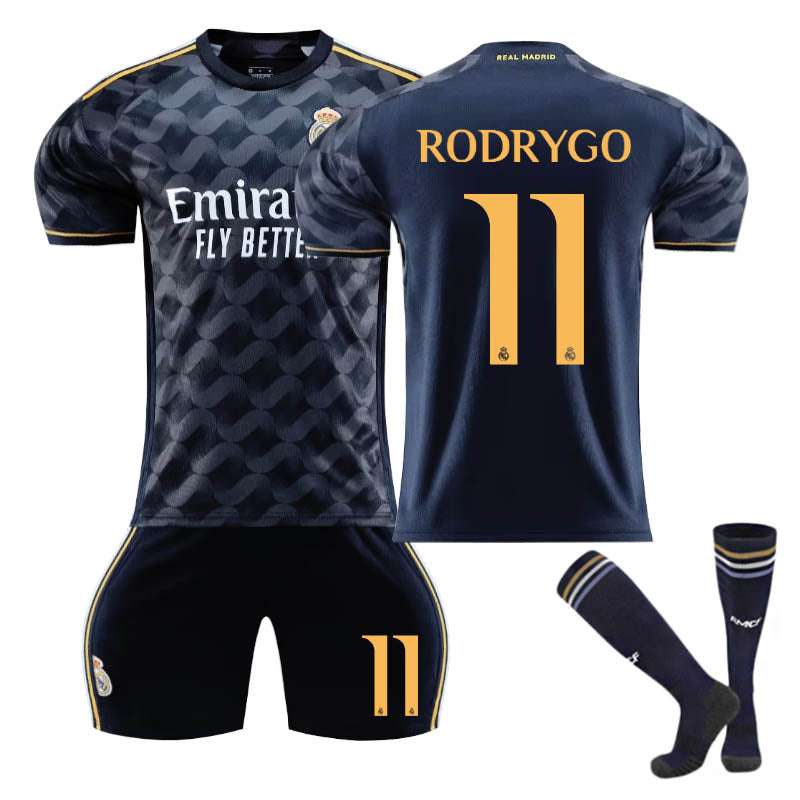 Real Madrid Away Jersey RODRYGO #11 Soccer Jersey Kids Adult 3Pcs Jersey Kits