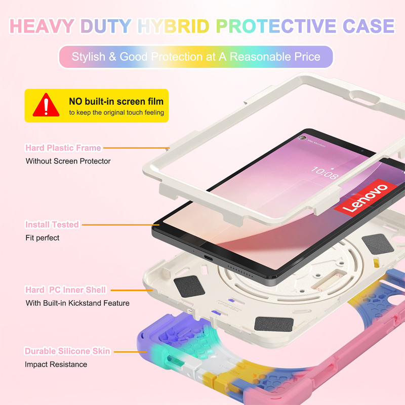 Tablet Case Heavy Duty with Swivel Stand for Lenovo Tab M8 4th Gen-ColorfulPink