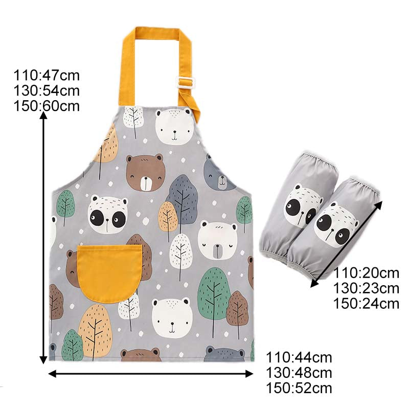 Kids Cartoon Animal Pattern Painting Waterproof Apron Set-Panda