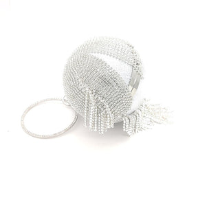 Women Crystal Tassel Evening Clutch Bag Rhinestones Party Wedding Handbag-Silver