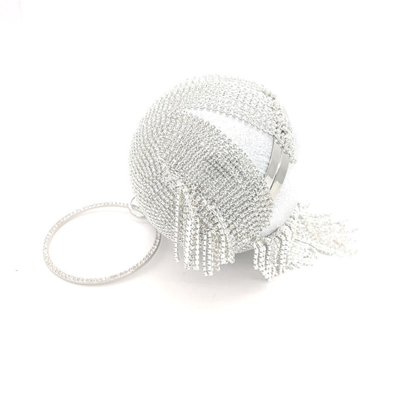 Women Crystal Tassel Evening Clutch Bag Rhinestones Party Wedding Handbag-Silver