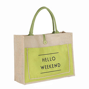 Women Simple Flax Tote Bag Big Capacity Shoulder Bag-Hello Weekend-Green