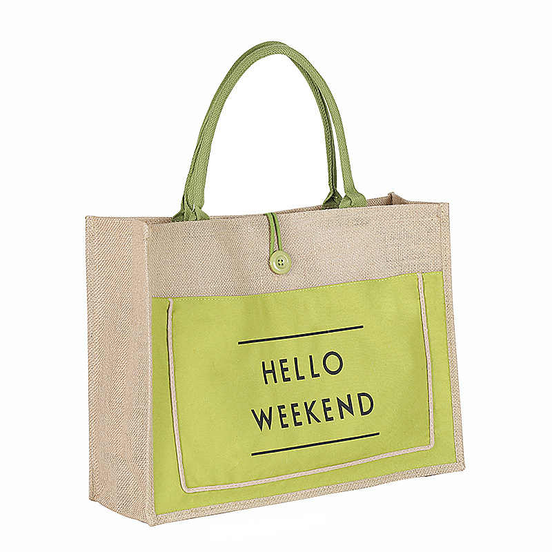 Women Simple Flax Tote Bag Big Capacity Shoulder Bag-Hello Weekend-Green
