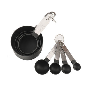 8Pcs Stainless Steel Handle Measuring Cups and Spoons Set-Black