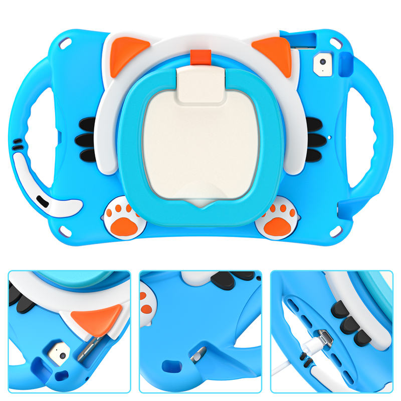CatB Silicone Case For iPad Mini 5 4 3 2 1 Shockproof Shoulder Strap Handle Stand-Light Blue