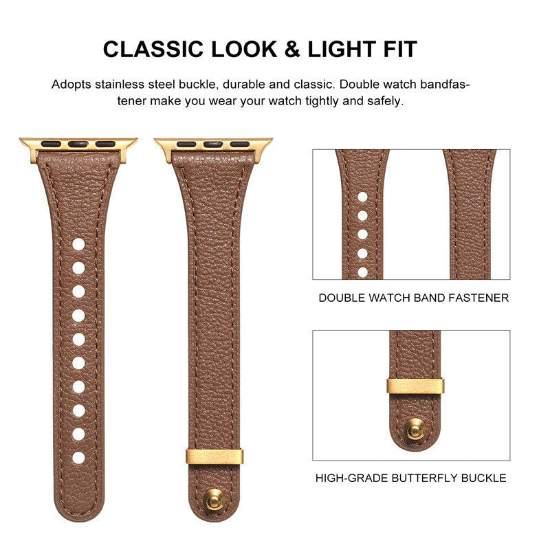 Elegant Slim Band Quick Release Sheepskin Leather for Apple Watch-Apricot