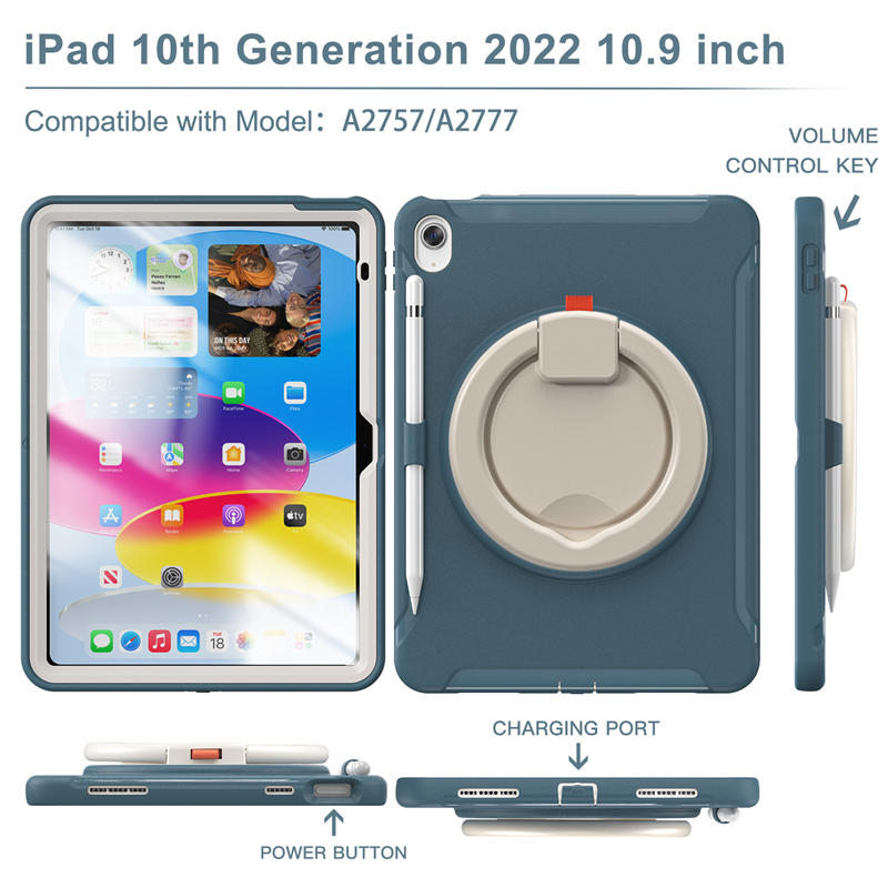 Tablet Case For iPad 10th Full Body Protection with 360¡ã Stand Portable-Blue2