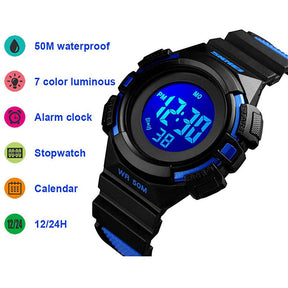 Kids Watches Sport Simple Two-Color Strap LED Electronic Watches-Blue