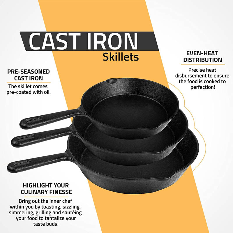 Cast Iron Skillet Kit 16cm 20cm and 25cm Frying Pans Camp Cookware