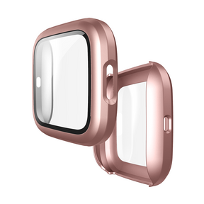 Watch Case For Fitbit Versa 2 Matt PC HD Tempered Glass Cover - Rose Gold