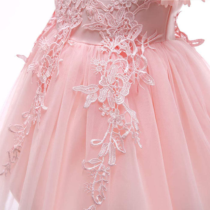 Princess Flower Girl Lace Dress Pageant Kids Christmas Party Dresses-Pink