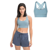 High Support Sports Bras Breathable Strappy Crisscross Back Tops-Cyan