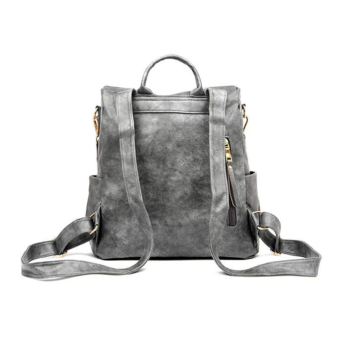 Women's Fashion Purse Backpack Multipurpose Design Backpack PU Leather Travel bag-Gray