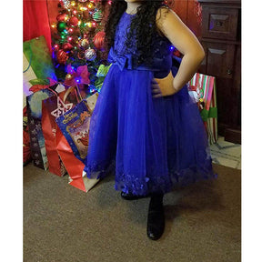 Girls Tulle Lace Flower Princess Wedding Dress For Toddler And Baby Girl-Colorful Blue