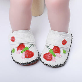 Baby Girls Pu Leather Walking Sneakers Toddler Rubber Cartoon Shoes-White