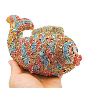 Mini Women Fish Evening Bags Crystal Clutch Purse Rhinestone Handbags with Chain-1