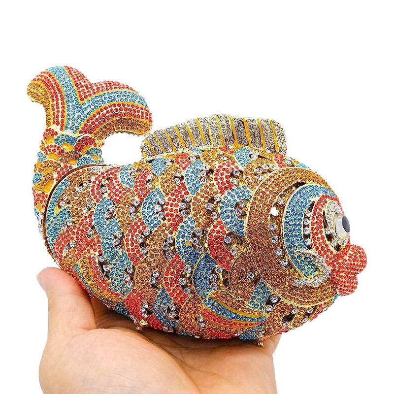 Mini Women Fish Evening Bags Crystal Clutch Purse Rhinestone Handbags with Chain-1