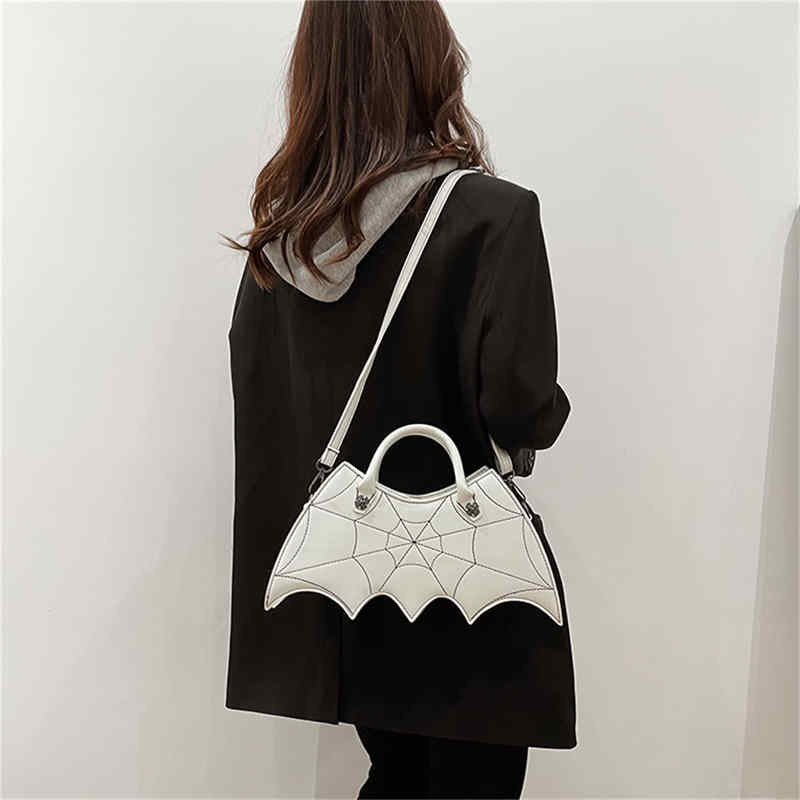 Women Novelty Bat Shoulder Bag Fashion Halloween Handbags-White