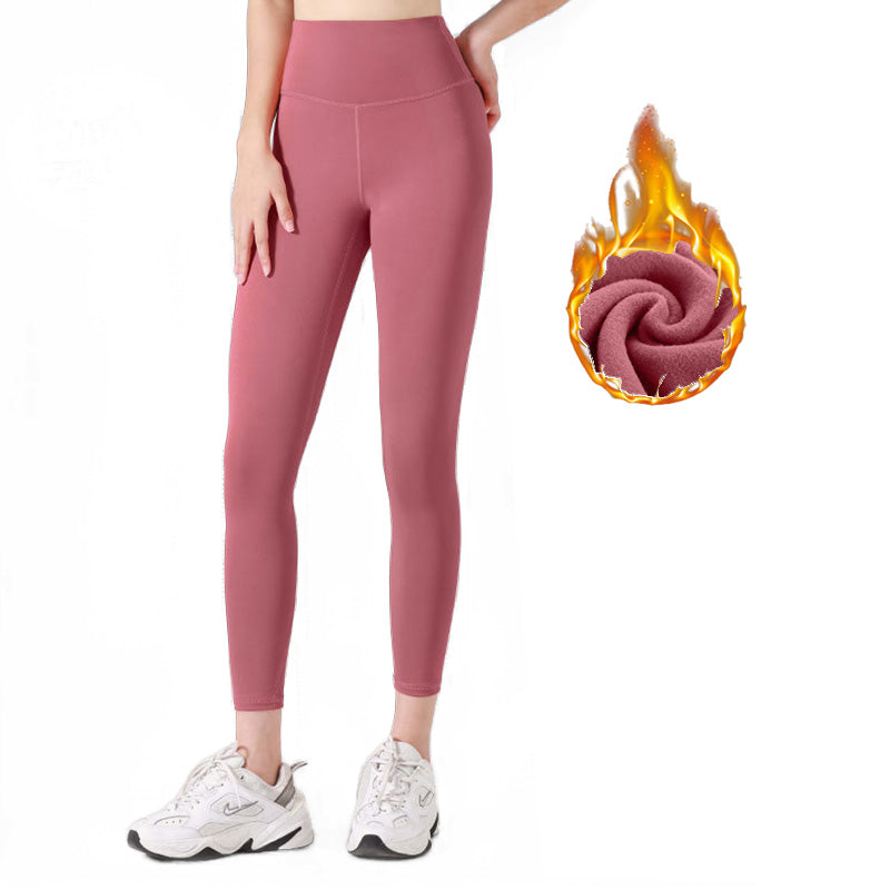 Womens Fleece Yoga Pant High Waisted Tummy Control Athletic Leggings-Pink