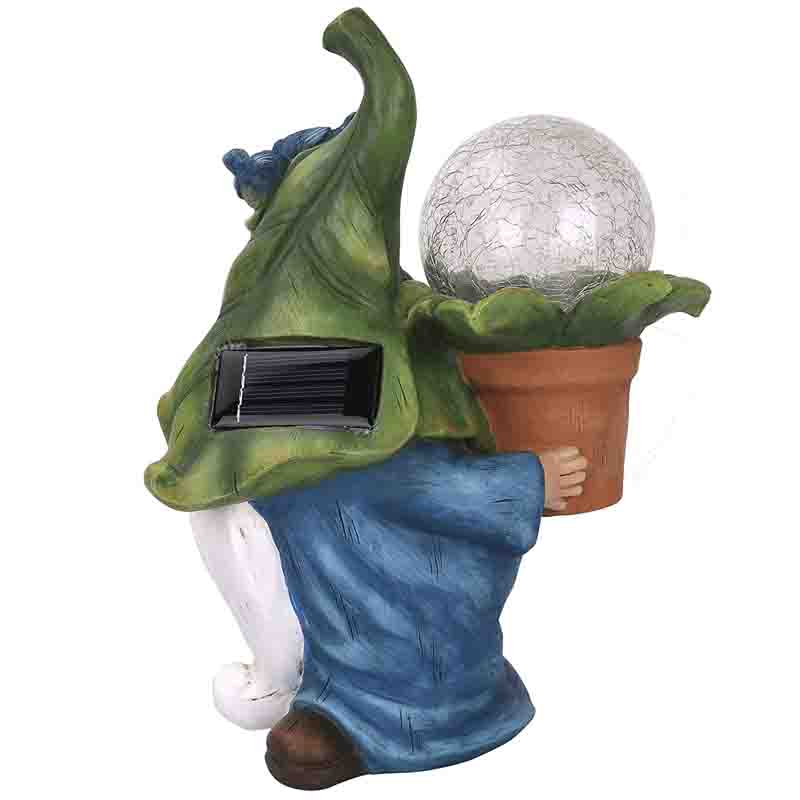 Garden Resin Dwarf Statue Magic Ball with Solar LED Lightsuitable Weatherproof for Outdoor Garden Craft Lights