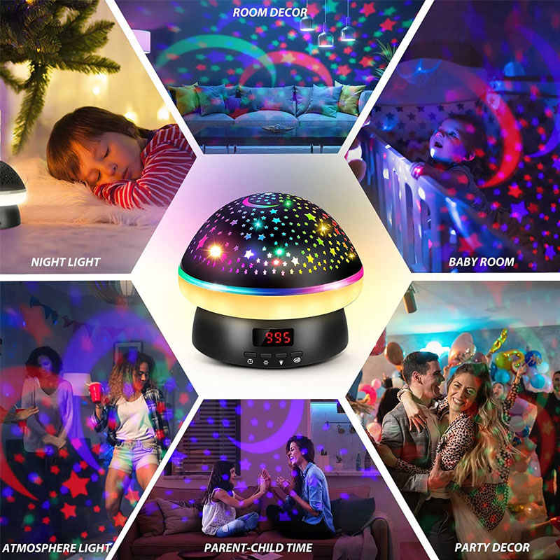 Timing Star Projector Night Light Rotating for Kids With Remote Control-Black