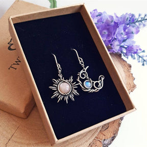 Boho Opal Sun and Moon Drop Dangle Earrings for Women Girls