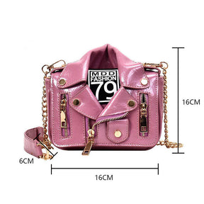 Women Motorcycle Jacket Crossbody Bag Punk Style Lapel Collar Satchel Bag-Purple