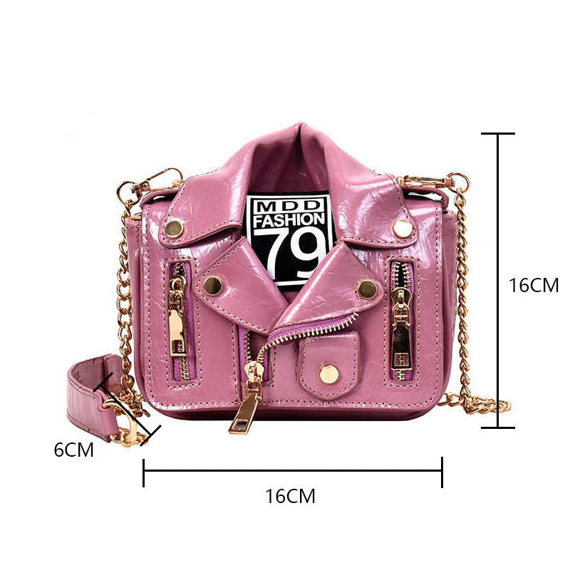 Women Motorcycle Jacket Crossbody Bag Punk Style Lapel Collar Satchel Bag-Purple