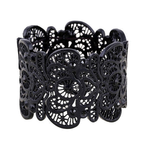 Womens Vintage Filigree Cuff Bangle Bracelet-Black