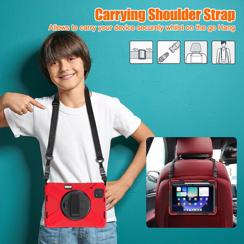 Onepiece Tablet Case for Xiaomi Pad 6 Rugged Lightweight Cover with Handle Strap Shoulder Strap-Red